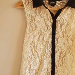 White and black lace blouse